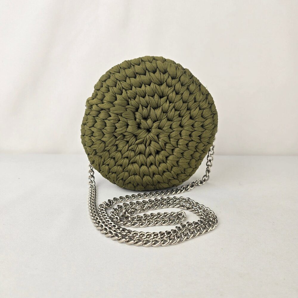 Handmade Woven Round Crossbody Bag Olive Green Boho Mini Purse